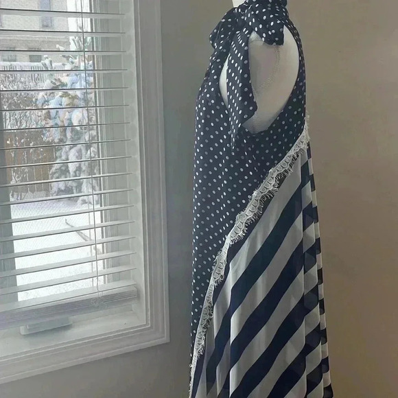 [L]Ryu Anthropologie Polka Dot Navy Blue  Whirled Tour Dress adjustable Neck Tie - Picture 8 of 16